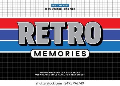 Retro editable text effect style - Retro vintage nostalgic vibes 3d cartoon style premium vector