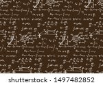 Retro education background. Trigonometry law theory, mathematical formulas and equations on chalkboard. Vector hand-drawn seamless pattern on blackboard.