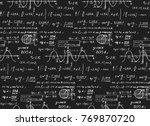 Retro education background. Trigonometry law theory and mathematical formula equation on chalkboard. Vector hand-drawn seamless pattern.