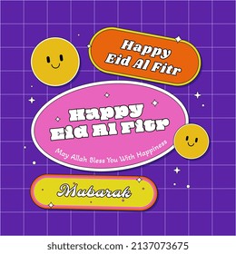 Retro Eid Al Fitr Label Collection. Suitable For Sticker, Badge, Etc.