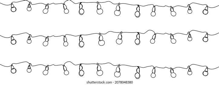 Retro electric Christmas garland one line art. Continuous line drawing of new year holidays, christmas, illumination, lighting, celebration, decoration.