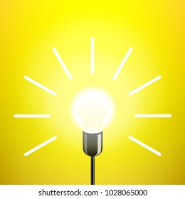 Retro electric light bulb on yellow background. Idea lamp shines science symbol vector illustration