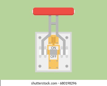 Retro electrician breaker with big red handle flat vector illustration isolated on white background