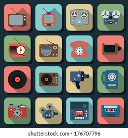 Retro electronic flat vector icons