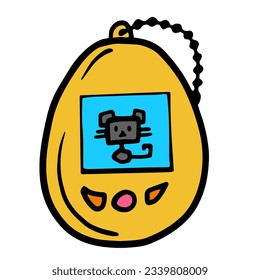 Retro electronic pet game isolated on white background, vector doodle 90s styled illustration. Old fashioned  item for  flyer, poster, cover design.