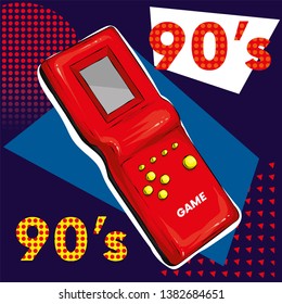 Retro electronic toy tetris. Vector illustration for greeting card or poster, print on clothes. 90s, 80s.