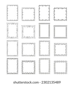 Retro elegant borders and filigree meadow ornaments. Isolated vector illustration set. Template of decorative vintage frames, a4 and square size