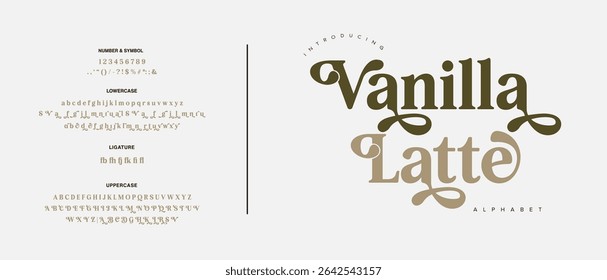 Retro Elegant Luxury Font, Uppercase Lowercase And Number. Classic Lettering Minimal Fashion Designs. Typography modern serif fonts regular decorative vintage concept. vector illustration
