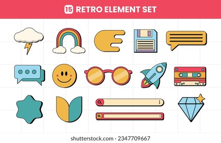 Retro Element Set Design Vector, Suitable for Poster Design, Tamplate, Banner, Social Media, etc.