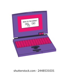 Retro element in trendy y2k style. Nostalgia for the 2000s, 90s. Laptop in modern flat line style flat. Hand drawn vector illustration isolated on white background.