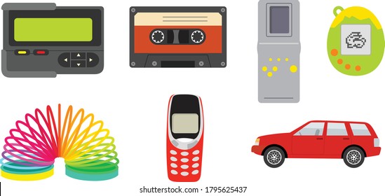 Retro elements collection 90s. Items from 90s. USSR. Vector illustration. 