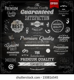 Retro elements collection for calligraphic designs | Vintage ornaments | Premium Quality labels | Guaranteed and Genuine labels | Chalkboard | eps10 vector set