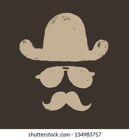 Retro elements set: bowler hat, moustache, and sunglasses