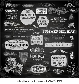 Retro elements for Summer calligraphic designs | Vintage ornaments | All for Summer holidays | tropical paradise, sea, sunshine, weekend tour, beach vacation, bon voyage, adventure labels | vector set