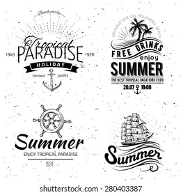 Retro elements for Summer calligraphic designs | Vintage ornaments | All for Summer holidays | tropical paradise, sea, sunshine, weekend tour, beach vacation, bon voyage, adventure labels | vector set