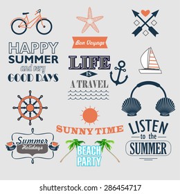  Retro elements for Summer calligraphic designs. beach vacation, adventure labels . vector set