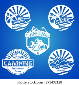 Retro elements for Summer calligraphic designs | Vintage ornaments | All for Summer holidays | Camping. Mountain expeidtion. vector set