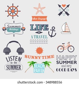  Retro elements for Summer calligraphic designs. beach vacation, adventure labels . vector set