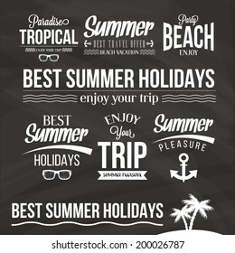 Retro elements for Summer - vector designs in black board