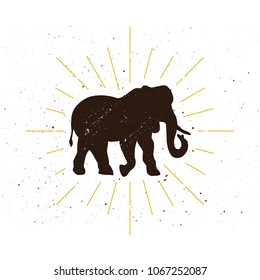 Retro elephant silhouette logo. Power sign and vintage logotype. Zoo icon. Delivery symbol. Vector