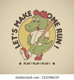 Retro emblem of dinosaur batter