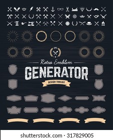 Retro Emblem Generator is set of icons, badges, beams, ribbons and other useful design elements for retro emblem. Vector art.