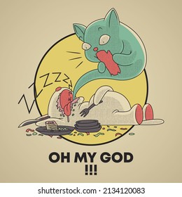 Retro emblem of ghost cat emerging from his body