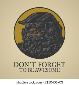 Retro emblem of hipster big foot with engraving style