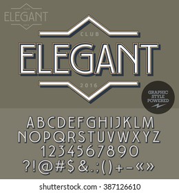 Retro emblem for luxury vintage shop. Vector set of letters, numbers and symbols.