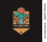 Retro Emblem patch logo illustration of Lower falls Yellowstone National Park