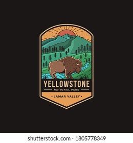 Retro Emblem patch logo illustration of Lamar Valley Yellowstone National Park