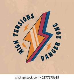 Retro emblem print for t-shirt. Groovy 70s logo with thunder bolt. Hippie 1970s design. Vector Print for T-shirt, typography.