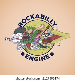 Retro emblem of rockabilly rocket