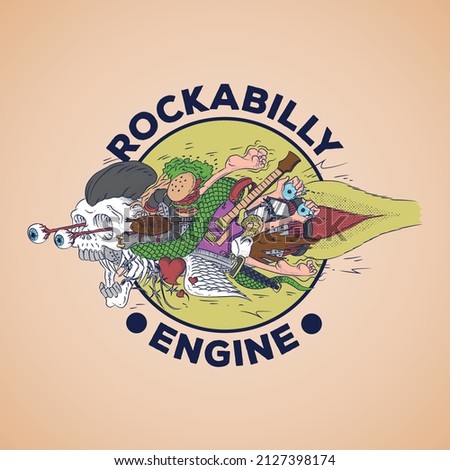 Retro emblem of rockabilly rocket