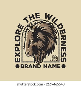 Retro emblem of wild bison head