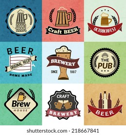 Retro emblems of fresh natural cold premium beer isolated vector illustration
