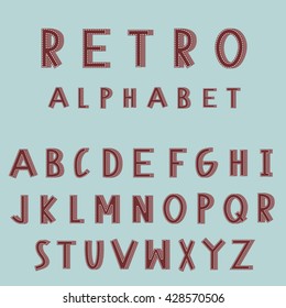 Retro Embroidered Alphabet Vector Font. Vector Typography For Logos, Headlines, Posters, Labels. Vintage Style