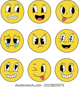 Retro Emoji Set. Emojis com um toque nostálgico para mídias sociais, adesivos, elementos da web e muito mais.