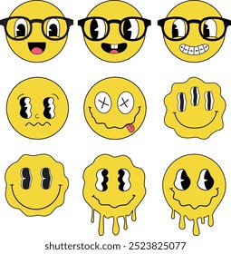 Retro Emoji Set. Emojis com um toque nostálgico para mídias sociais, adesivos, elementos da web e muito mais.