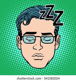 Retro Emoji sleeping male face pop art  style. Out of an access zone. Hidden account