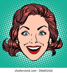 Retro Emoji smile joy woman face pop art retro style