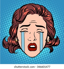 Retro Emoji tears crying sorrow woman face pop art retro style