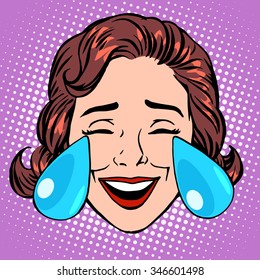 Retro Emoji Tears Of Joy Woman Face Pop Art Retro Style