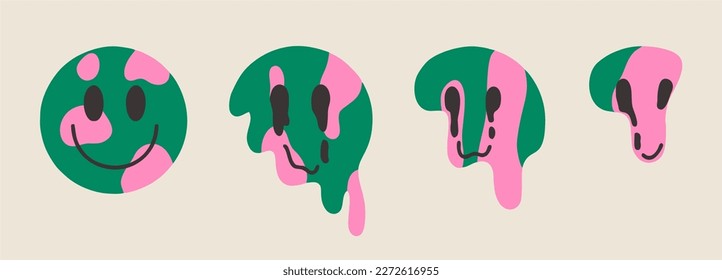Retro emoticon with a smiling face. Comic character. Cartoon style. Flat design.