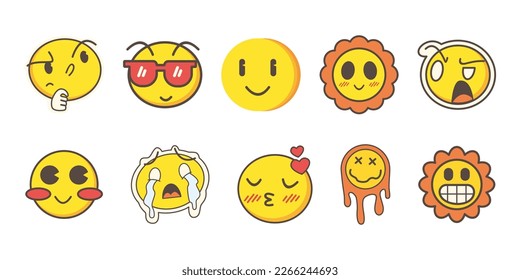 Retro Emoticon Sticker Vector Set