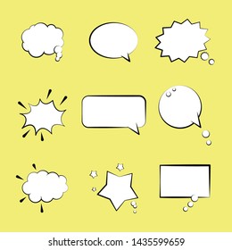 Retro empty comic bubbles and elements set. Vector isolated illustration