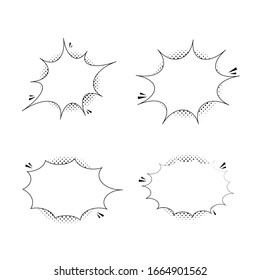 Retro empty comic bubbles and elements set with black halftone shadows on transparent background. Vector illustration, vintage design, pop art style.