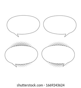 Retro empty comic bubbles and elements set with black halftone shadows on transparent background. Vector illustration, vintage design, pop art style.