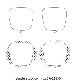 Retro empty comic bubbles and elements set with black halftone shadows on transparent background. Vector illustration, vintage design, pop art style.