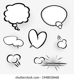 Retro empty comic bubbles and elements set.